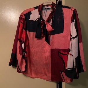 Tanya Taylor pink tie front blouse